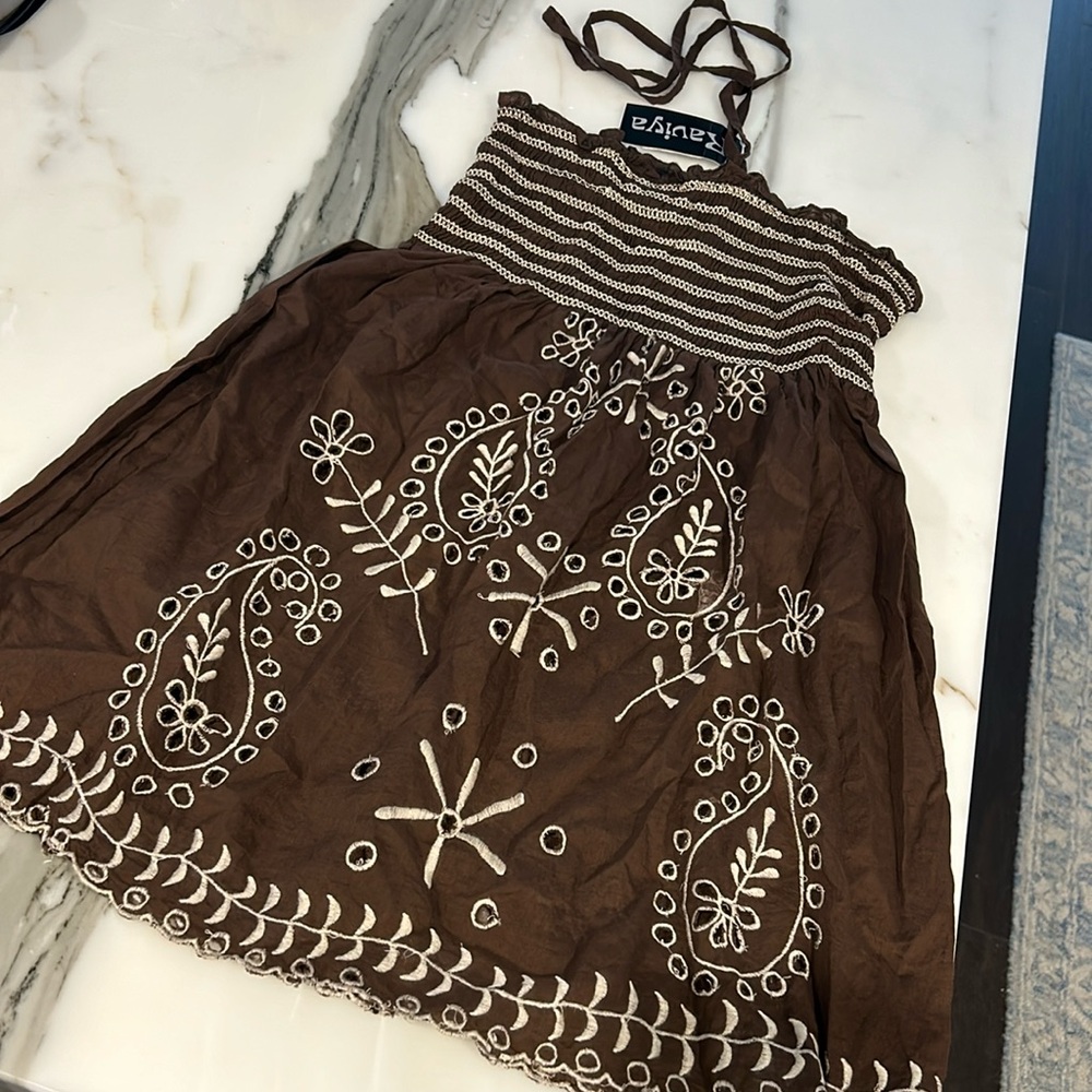 Strapless Embroidered Brown Sundress/Cover Up- sz S